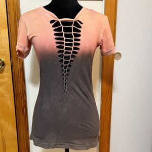 Affliction Pink and Gray Cut-Out Women's Tee